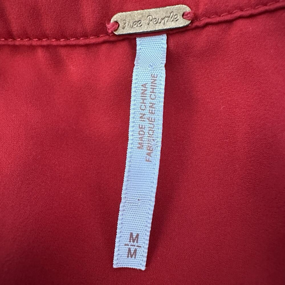 Free People Top Women Medium Red Long-sleeve Sheer Button Split Back Shirt - Picture 10 of 11